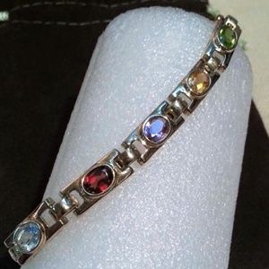 Genuine Gemstone Bezel set oval Topaz Aqua Garnet Amethyst vermeil bracelet 7.25